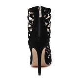 gladiator roman rivet studded cut out caged high heel ankle boot