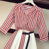 striped chiffon shirt high waist button skirts two piece dress