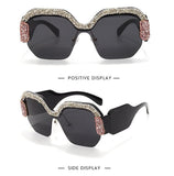 oversized glitter diamond rhinestone detail square sunglasses