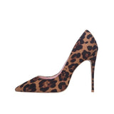 flock leather leopard print pointed toe thin high heels shoes