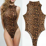 sleeveless turtleneck leopard print bodysuit
