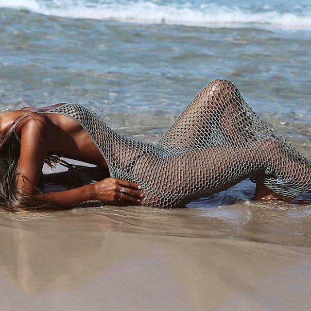bohemian fishnet v neck sleeveless hollow out bikini cover up
