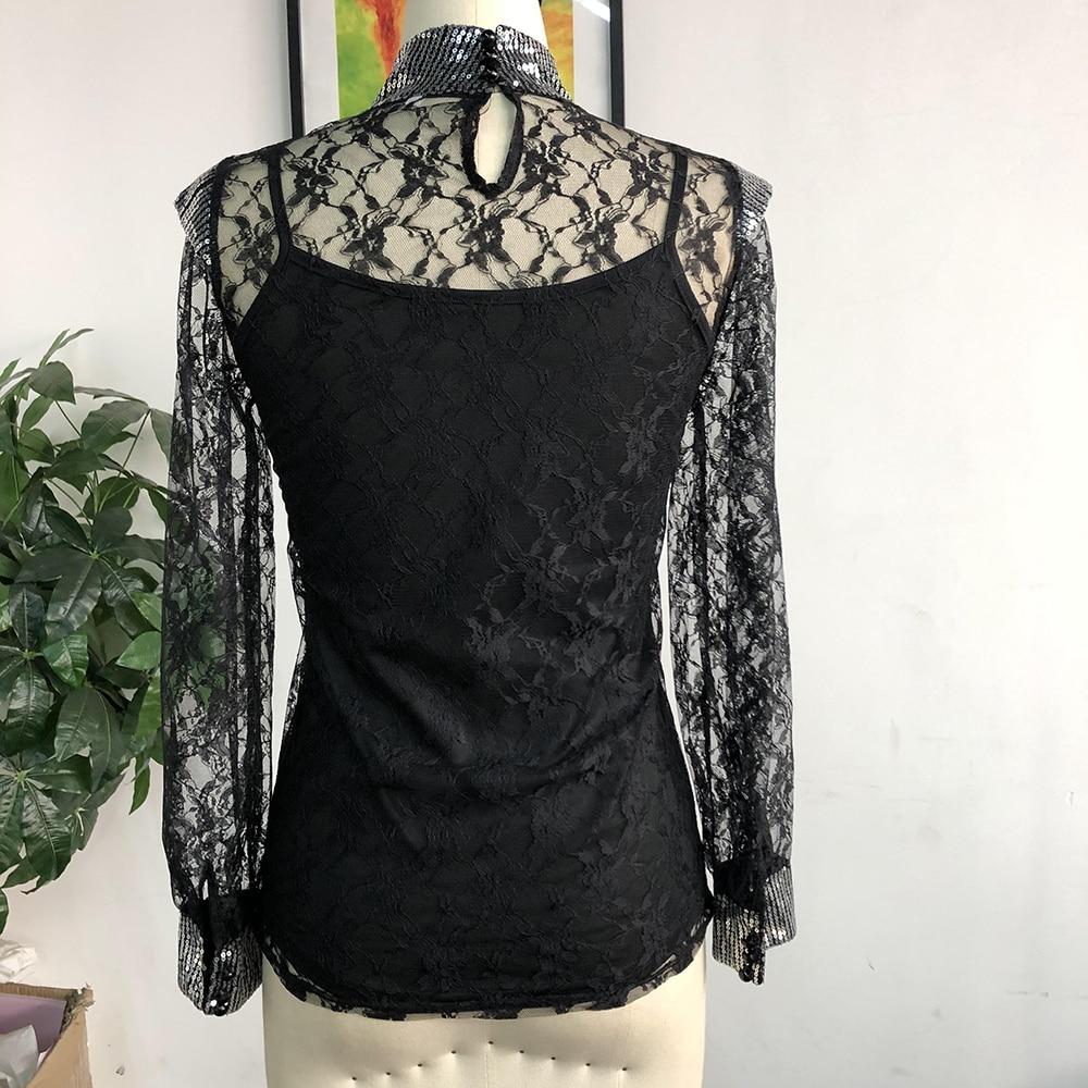 floral lace embroidery turtleneck long sleeve blouse
