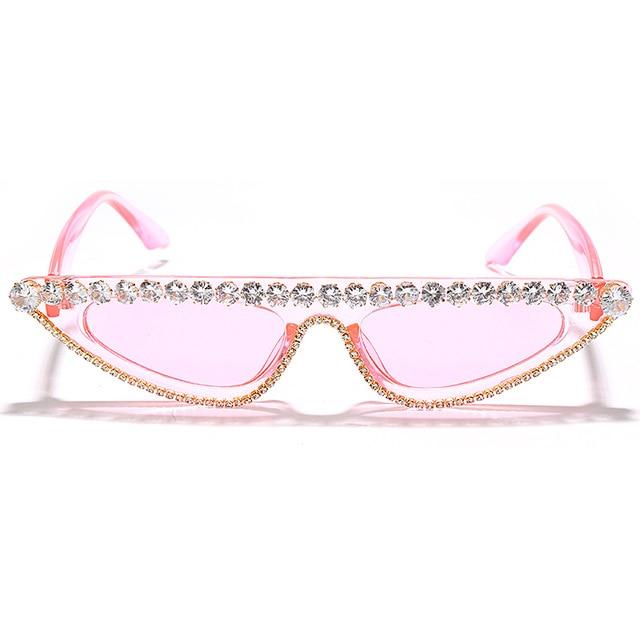 luxury diamond edged retro frame small cat eye sunglasses