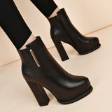 high square heels platform slip on ankle boot