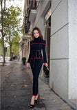 tight knitted long sleeves skirt suit set