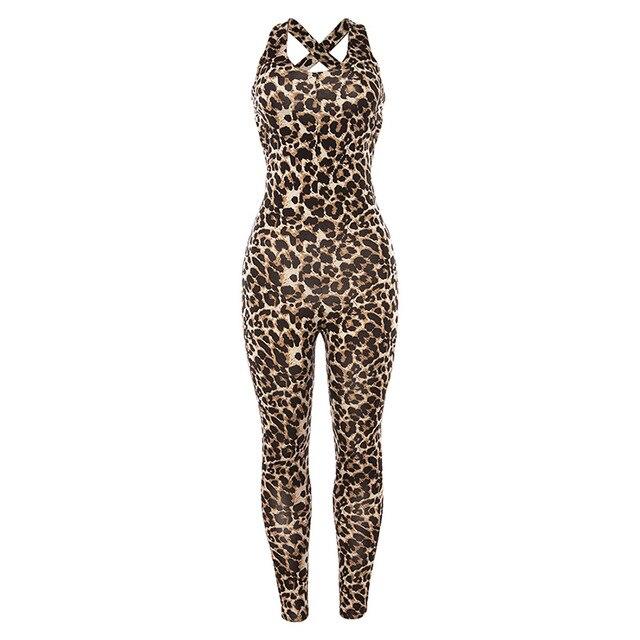 leopard print bandage criss cross backless highwaist sportswear
