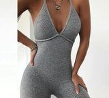 hollow out v neck backless sleeveless skinny jumpsuit