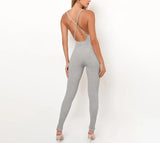 hollow out v neck backless sleeveless skinny jumpsuit