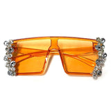 diamond rhinestone detail vintage flat top square sunglasses