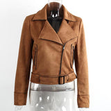 vintage turn down collar biker zipper suede jacket