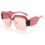 oversized glitter diamond rhinestone detail square sunglasses