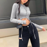 long sleeve o neck stretch soft comfortable crop top