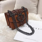round buckle rivets details pu leather chain strap handbag