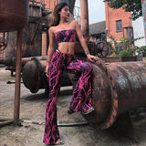 lightning print tube crop top two piece jumpsuit