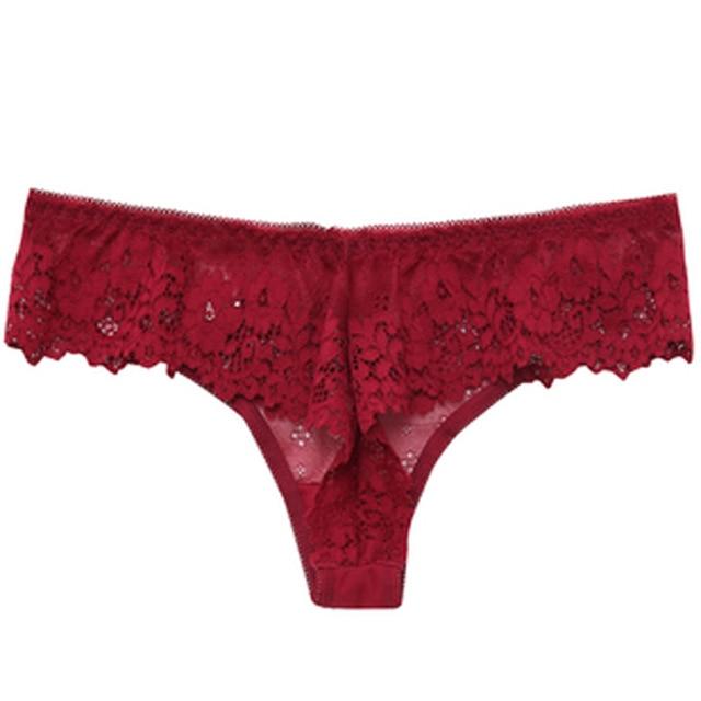 lace embroidery thong transparent hollow out low waist panties