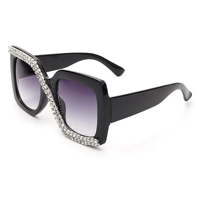 luxury vintage oversized diamond rhinestone square sunglasses