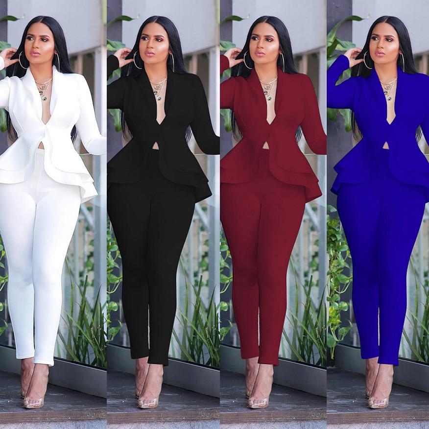 full sleeve ruffles blazer pant outfits two piece dress