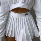 letter print high waisted preppy style electric pleated skirt