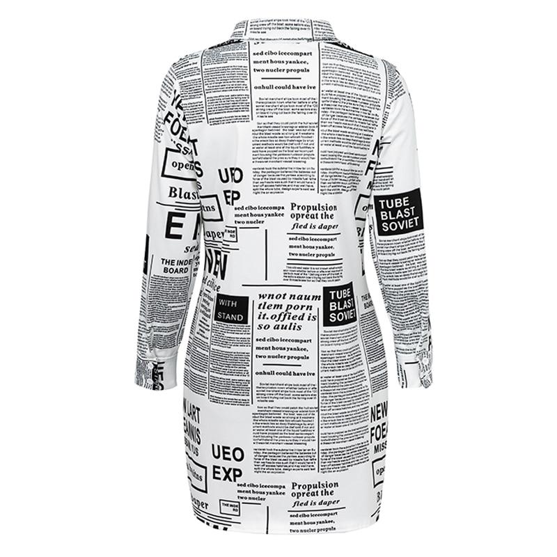 vintage newspaper print letter turn down collar button shirt dress
