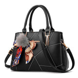 pu leather sequined tassel feathers zipper tote handbag