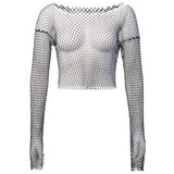 crystal diamond see through hollow out crop top cover up