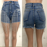 embellished tassel denim shorts