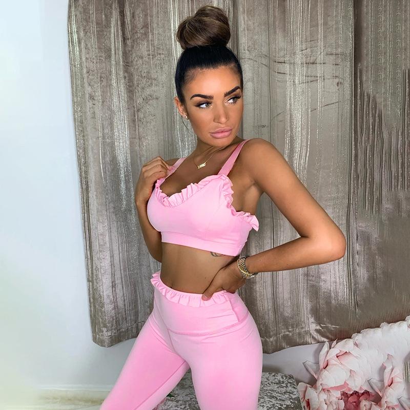 ruffles sleeveless crop top and joggers outfits two piece dress