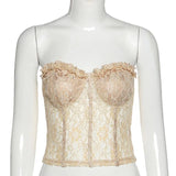 lace mesh patchwork corset through sheer crop top