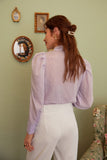 vintage style bow tie lace hollow out flower puff sleeve blouse