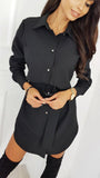 buttons turn down solid letter print long sleeve dress
