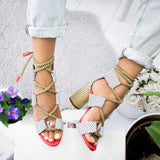 gladiator lace up high heel shoe