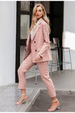 double breasted plaid long sleeve and pants suit set