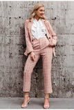 double breasted plaid long sleeve and pants suit set