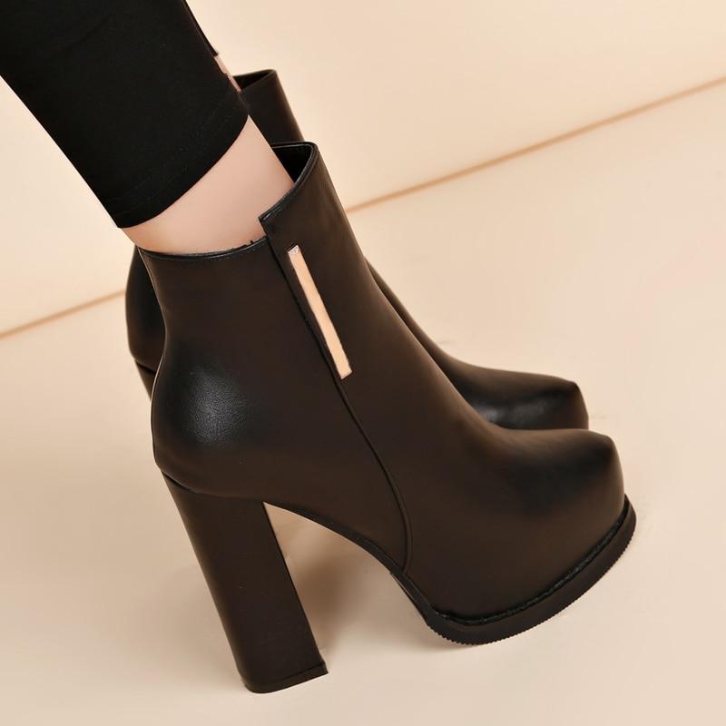 high square heels platform slip on ankle boot