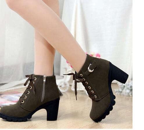 lace up square heel round toe waterproof ankle boot