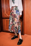 impressionism print high waist midi skirts