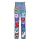 graphics letter printed baggy jean
