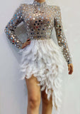 sparkly silver sequins feather party dress