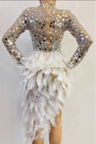 sparkly silver sequins feather party dress