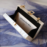 white striped acrylic box evening bags
