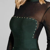 patchwork mesh full sleeve party dress
