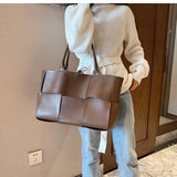 weave high capacity tote pu leather shoulder bags