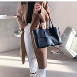 weave high capacity tote pu leather shoulder bags