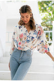 printed puff sleeve v neck mid sleeve blouse