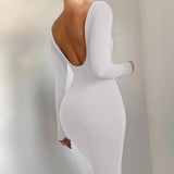 backless solid bodycon long sleeve dress