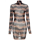 transparent long sleeve striped sheer stretchy bodycon dress