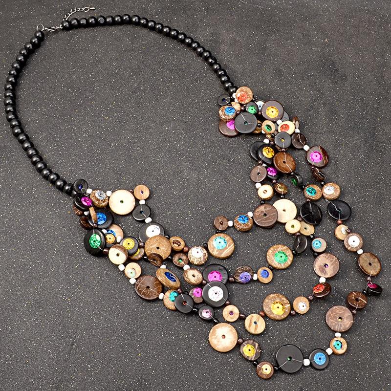 ethnic wood bead long necklace