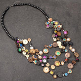 ethnic wood bead long necklace