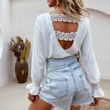 hollow out backless lace blouse